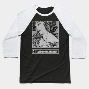 Alphonse Mucha BW Vintage Baseball T-Shirt